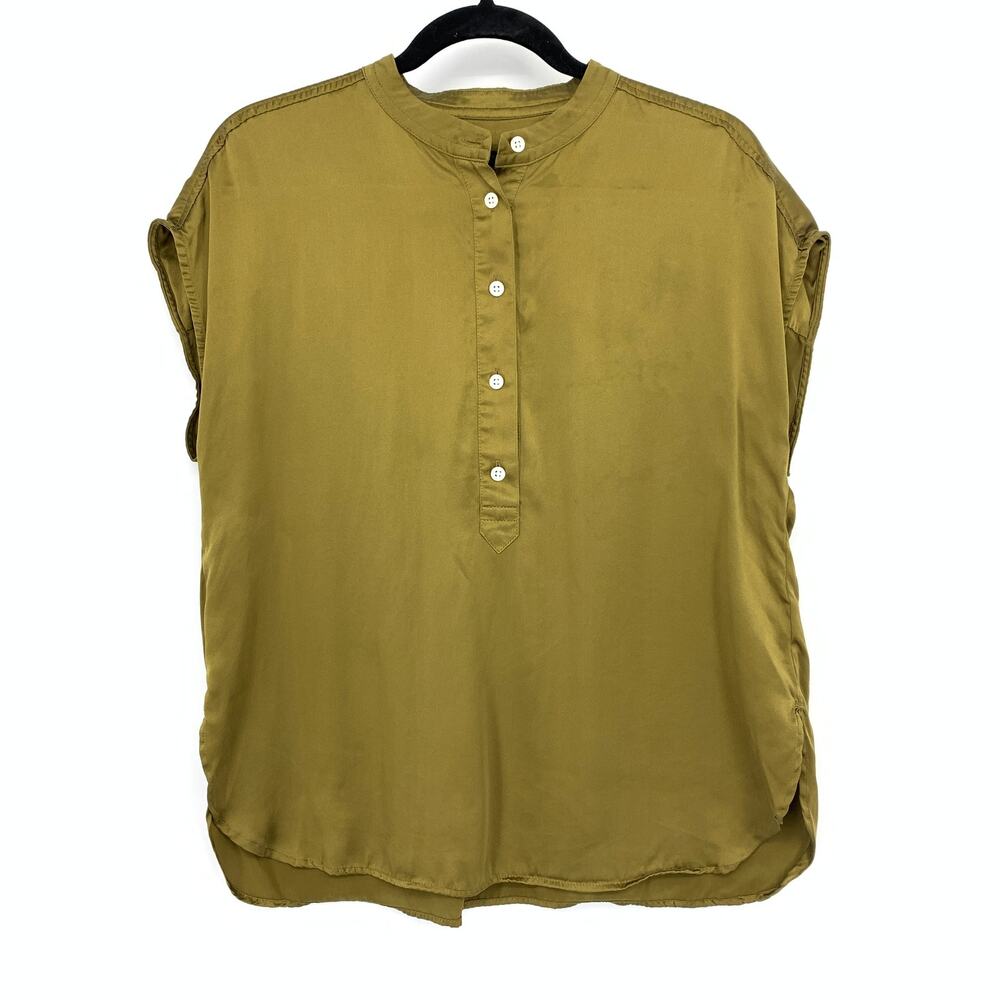 Banana Republic Boxy Cap Sleeve Popover Blouse Womens Size Small 100% Silk Gold